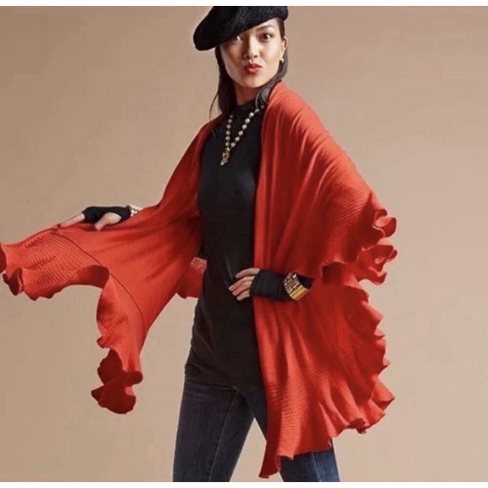 Cabi One Size Ruffle Wrap #3478 Spicy Orange #CV - Picture 2 of 5